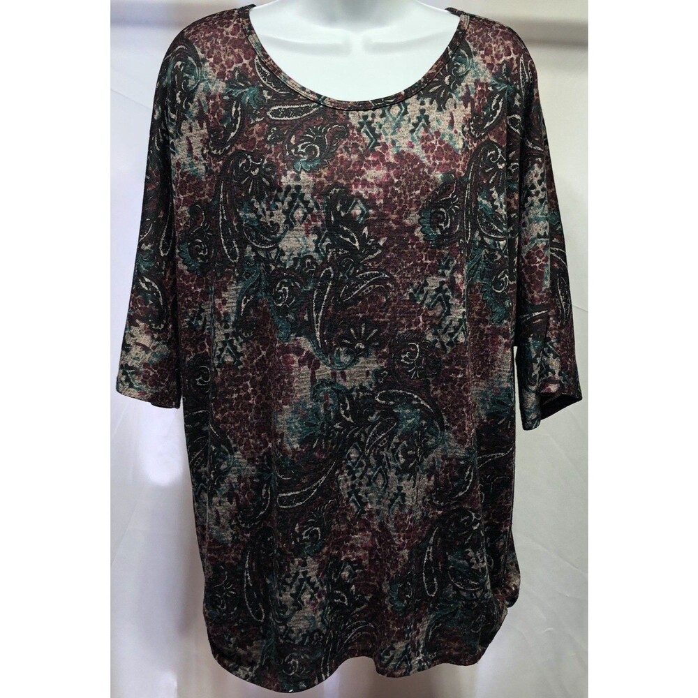Bobbie Brooks Knit Jersey Top 1X Red Teal Paisley Dolman Sleeve boho Cottage